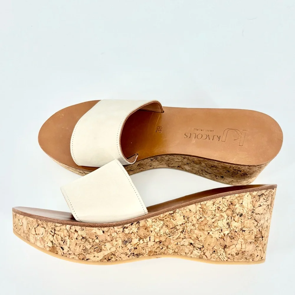 K Jacques St Tropez Kirielle Leather And Cork Wedge Slides